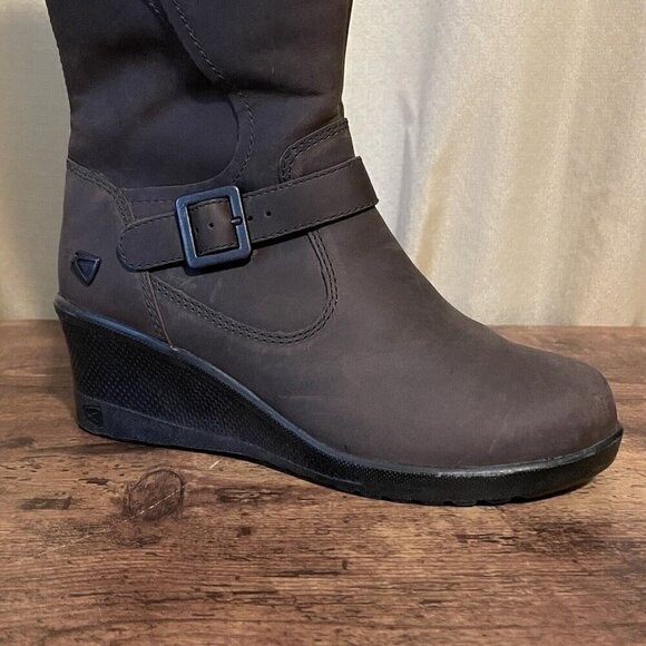 Keen Womens Keen of Scots Boot Sz 6 Brown Nubuck Leather Wedge Heel Fleece Lined - Picture 3 of 8